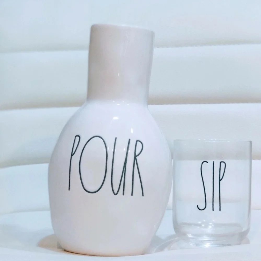 Rae Dunn Magenta Pour & Sip Bedside Water Carafe & Glass Set Tumble Up Gift - Picture 2 of 3